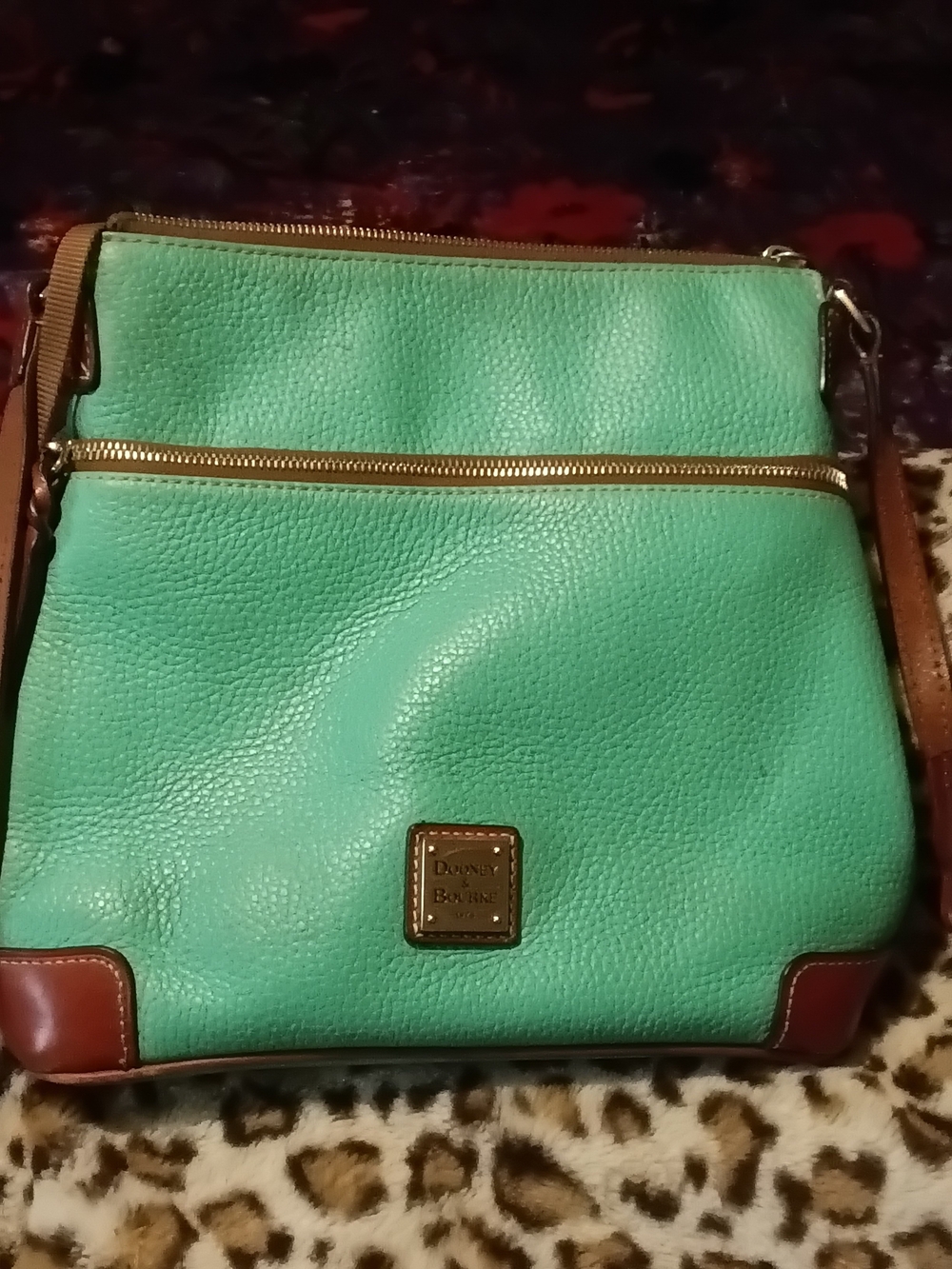 Dooney & Bourke Teal Pebble Leather Crossbody with Brown Accents